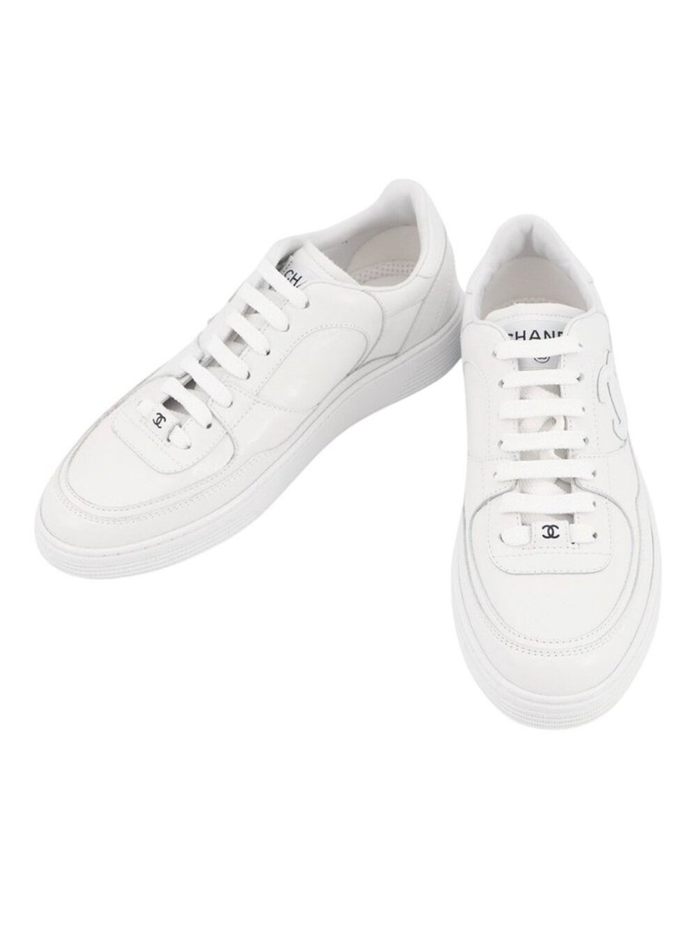 Chanel Sneakers CC Logo Calfskin Shoes White 38